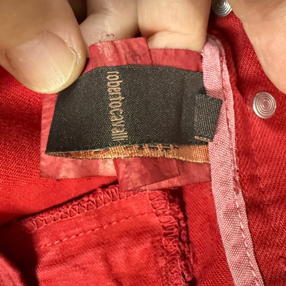 Roberto Cavalli Mens Vintage Straight Leg Pants Red Button Fly Size 31x34 Italy - Picture 13 of 14
